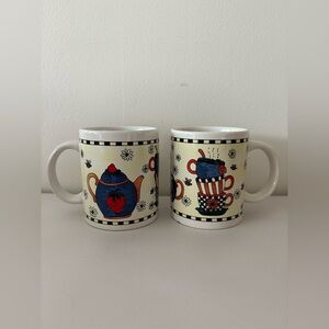 Vintage SEI Mug Set Daisy Bee Strawberry Teapot Retro Country Kitchen 90s